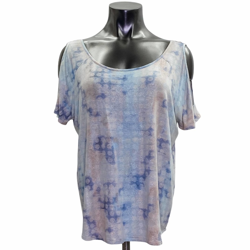 JUICY Couture Multicolored Tie Dye Short Sleeve Cold Shoulder Scoop Blouse